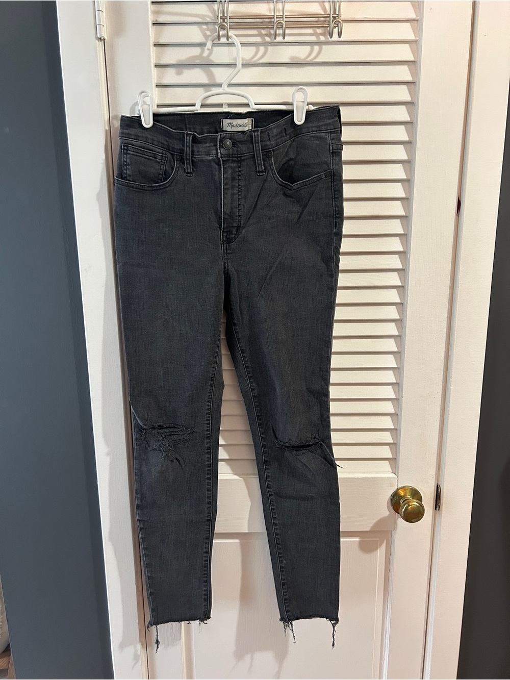 Madewell Washed Black Skinny Jeans with Knee Rips